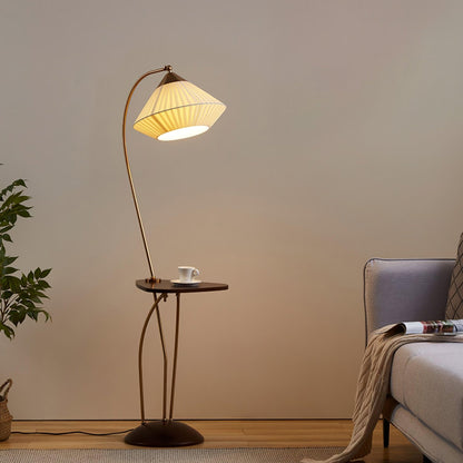 Curve With Table Floor Lamp - Adjustable LED Light, Black