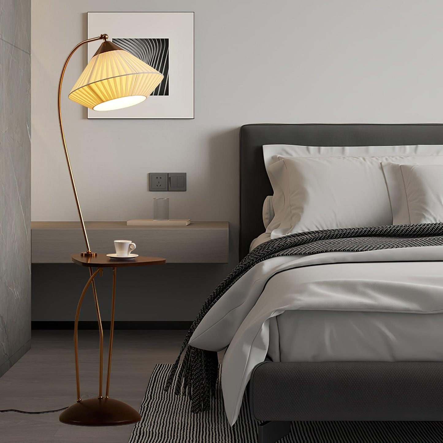 Curve With Table Floor Lamp - Adjustable LED Light, Black