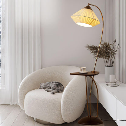Curve With Table Floor Lamp - Adjustable LED Light, Black