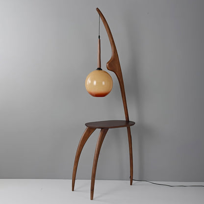 Curved Mantis Arm Floor Lamp with Amber Glass Shade