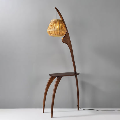 Curved Mantis Arm Floor Lamp with Amber Glass Shade