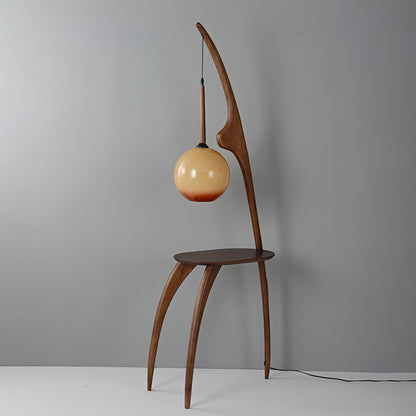 Curved Mantis Arm Floor Lamp with Amber Glass Shade