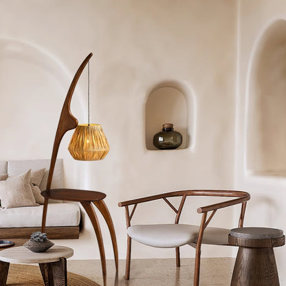 Curved Mantis Arm Floor Lamp with Amber Glass Shade