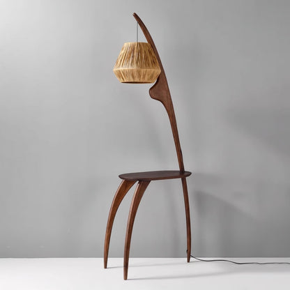 Curved Mantis Arm Floor Lamp with Amber Glass Shade