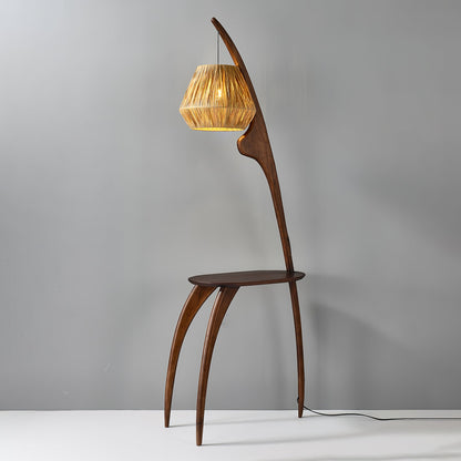 Curved Mantis Arm Floor Lamp with Amber Glass Shade