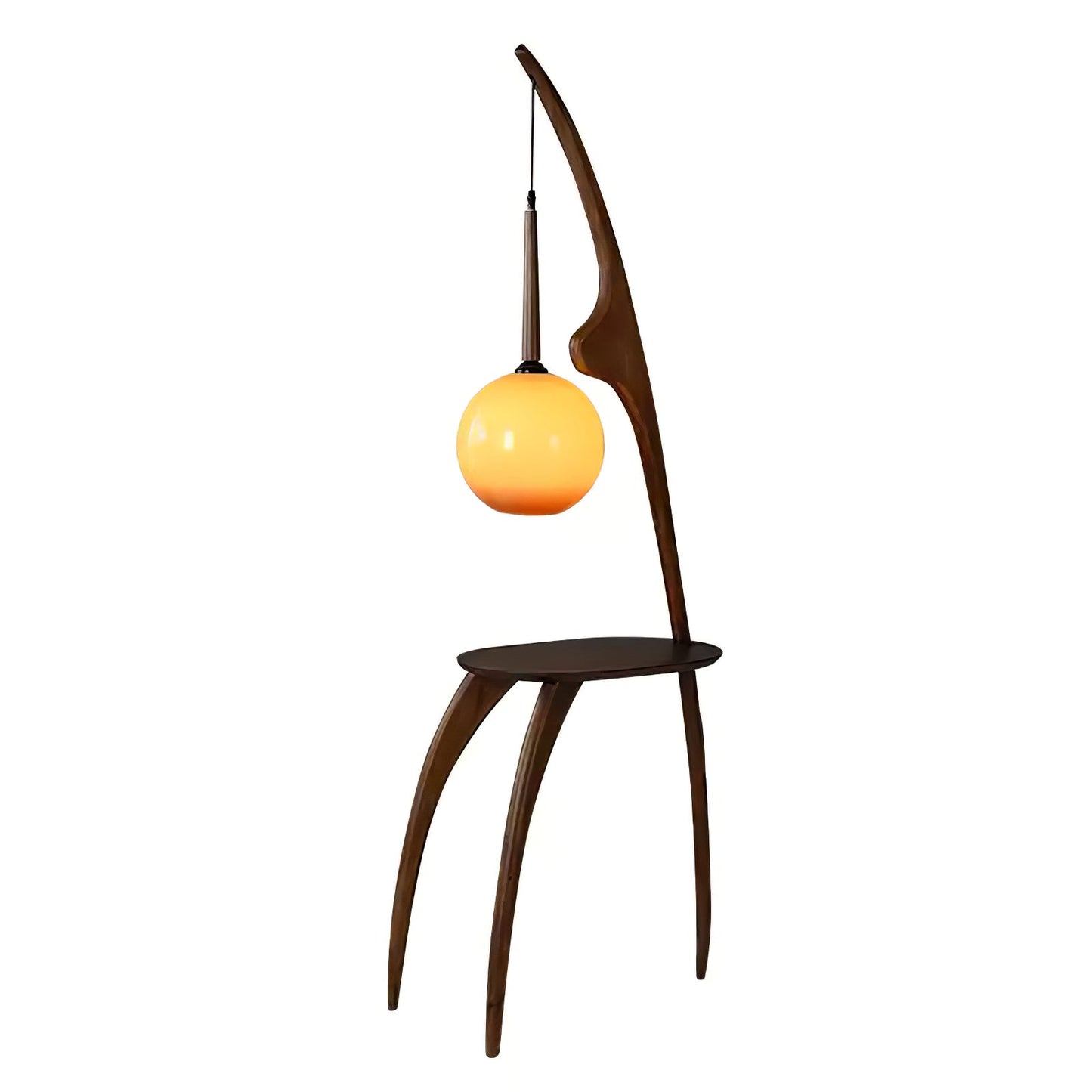 Curved Mantis Arm Floor Lamp with Amber Glass Shade