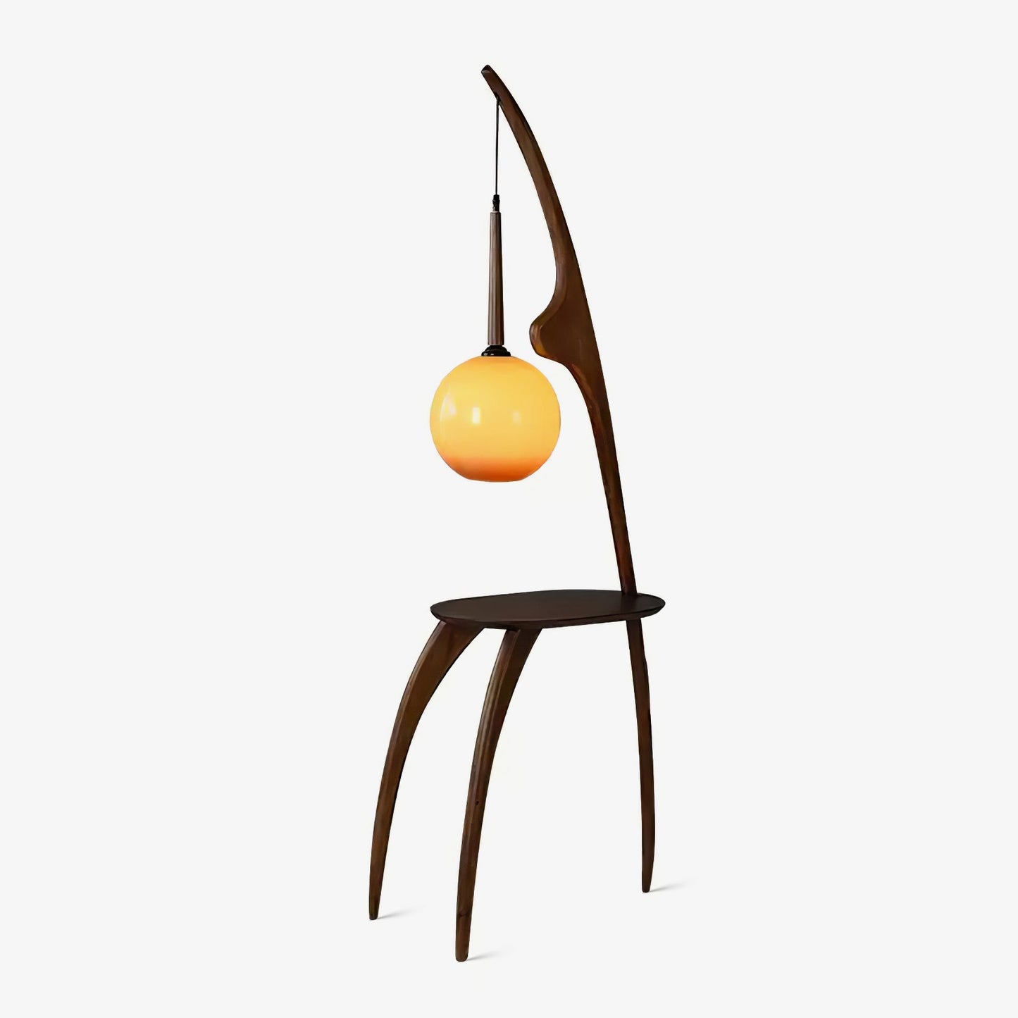 Curved Mantis Arm Floor Lamp with Amber Glass Shade
