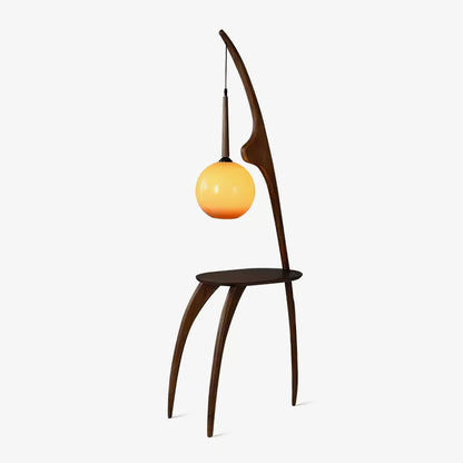Curved Mantis Arm Floor Lamp with Amber Glass Shade