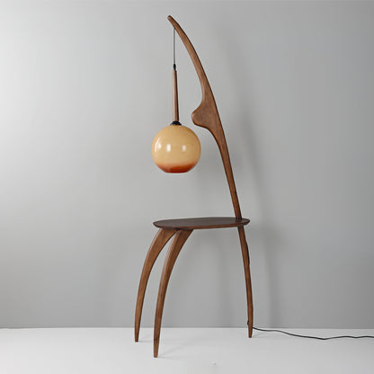 Curved Mantis Arm Floor Lamp with Amber Glass Shade