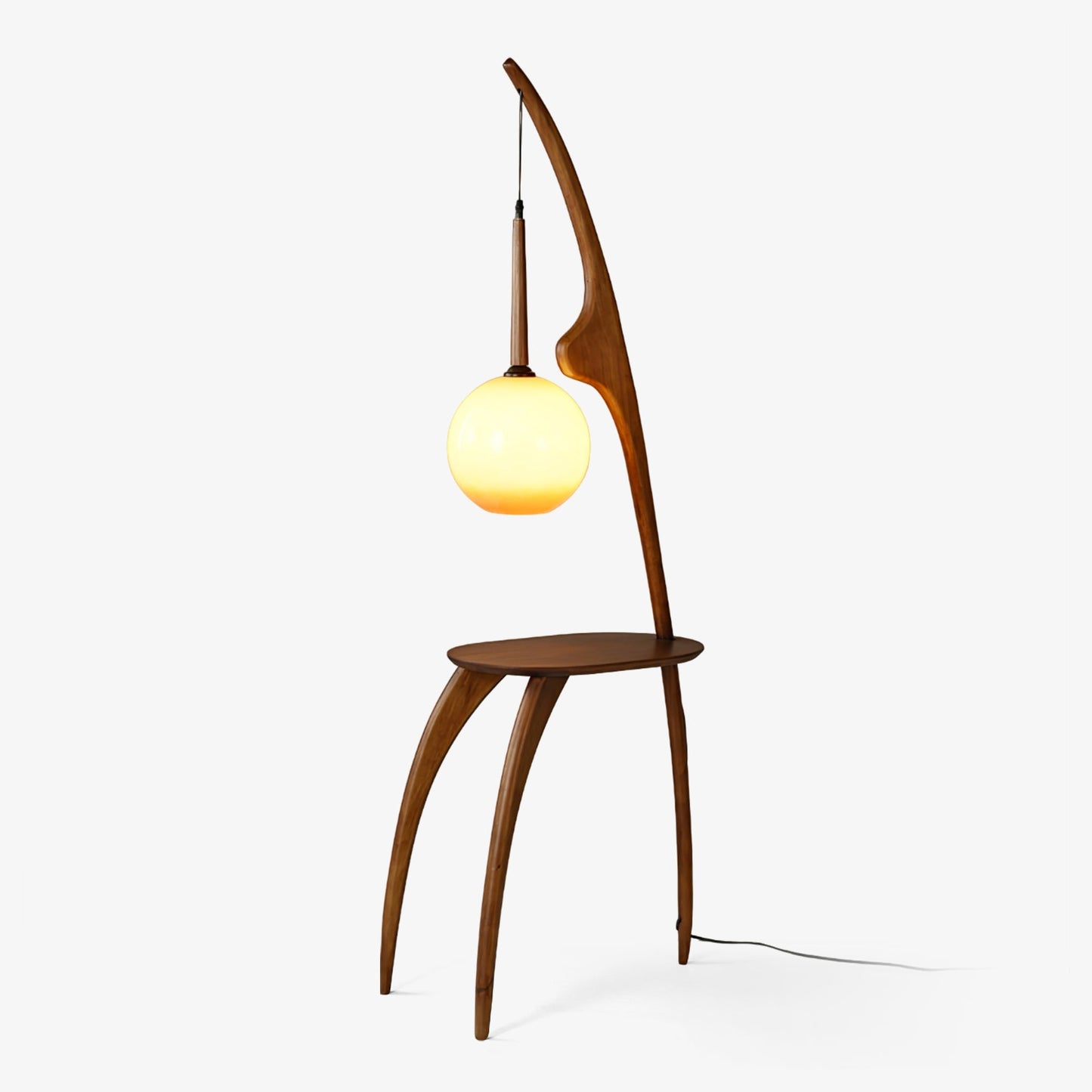 Curved Mantis Arm Floor Lamp with Amber Glass Shade