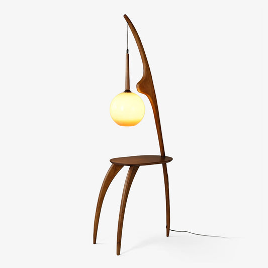 Curved Mantis Arm Floor Lamp with Amber Glass Shade
