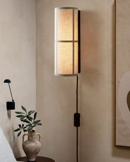 Cylinder Fabric Plug-in Wall Lamp with Metal Frame - LED