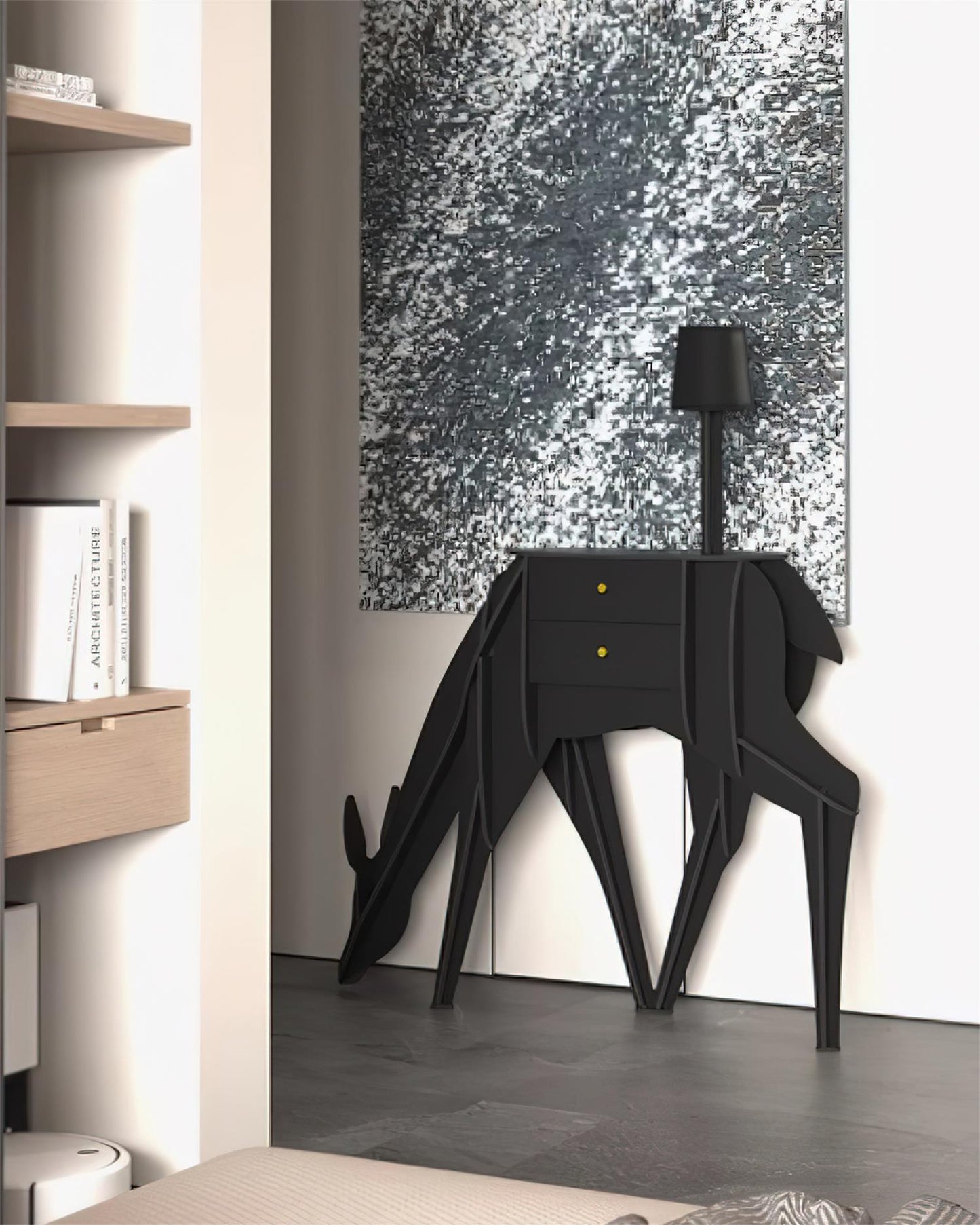 Deer Art Floor Lamp with LED Light and Storage Drawers