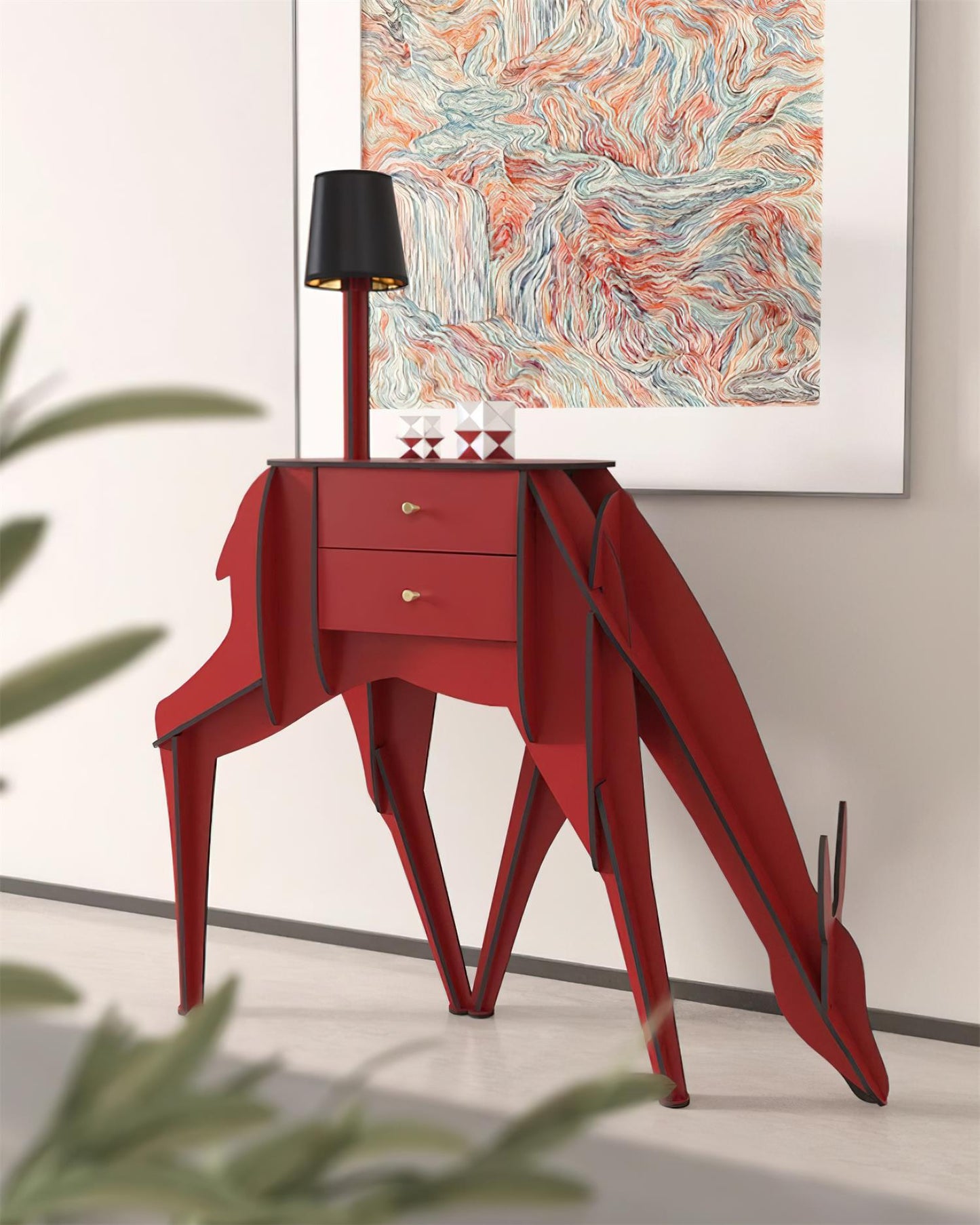 Deer Art Floor Lamp with LED Light and Storage Drawers