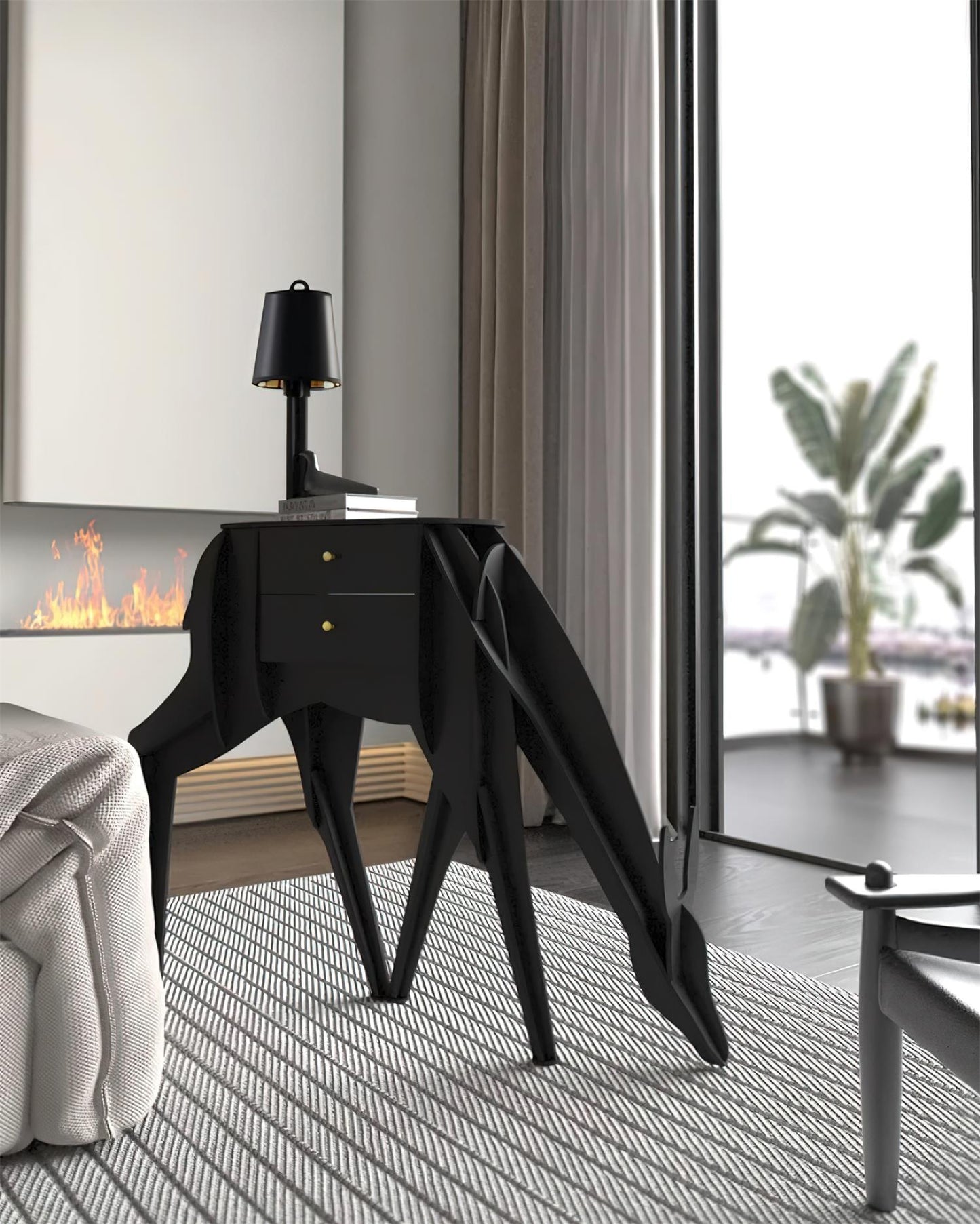 Deer Art Floor Lamp with LED Light and Storage Drawers