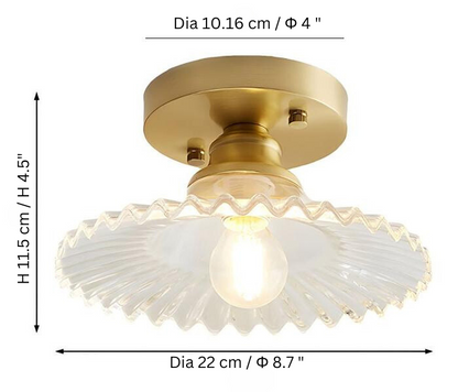 Vintage Clear Elegant Glass Ribbed Petal Ceiling Light
