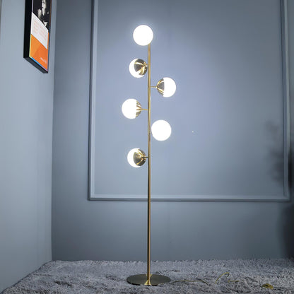 Doppler LED Tree Lamp - Modern Gold Floor Light with Glass Globes