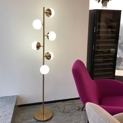Doppler LED Tree Lamp - Modern Gold Floor Light with Glass Globes