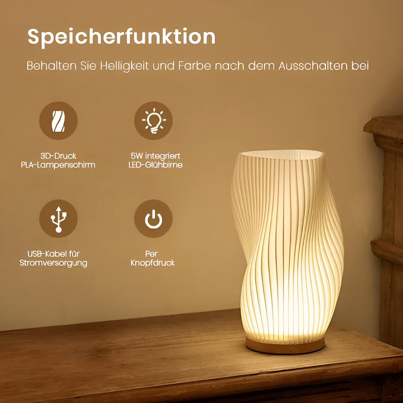 DreamWave - Modern Cream 3D Wave Lamp with Metal Base