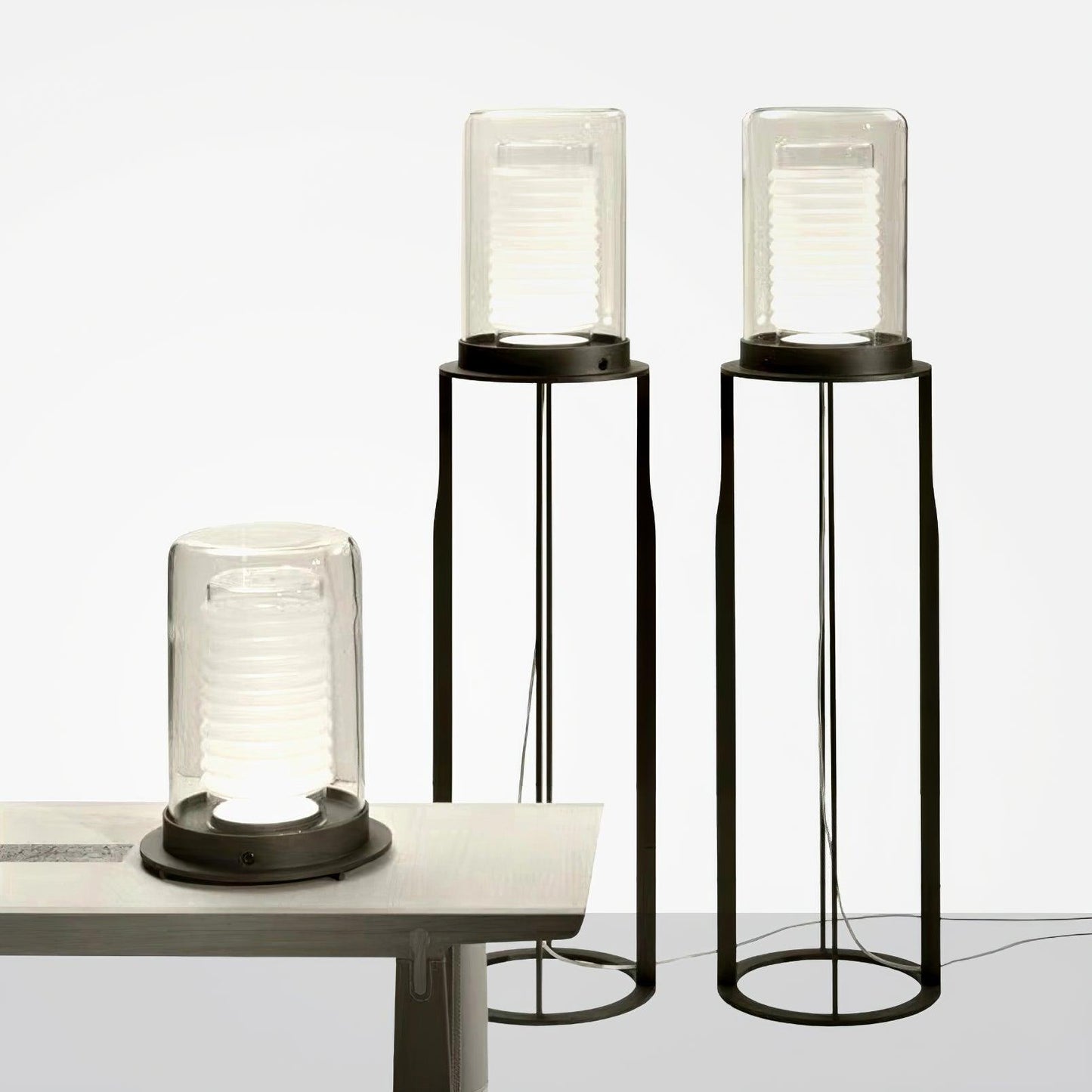Dual Cylinder Glass Floor Lamp with LED Light, Black
