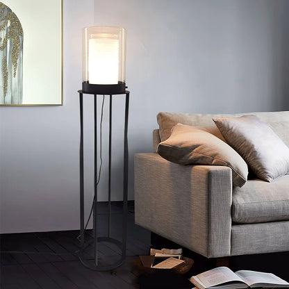 Dual Cylinder Glass Floor Lamp with LED Light, Black