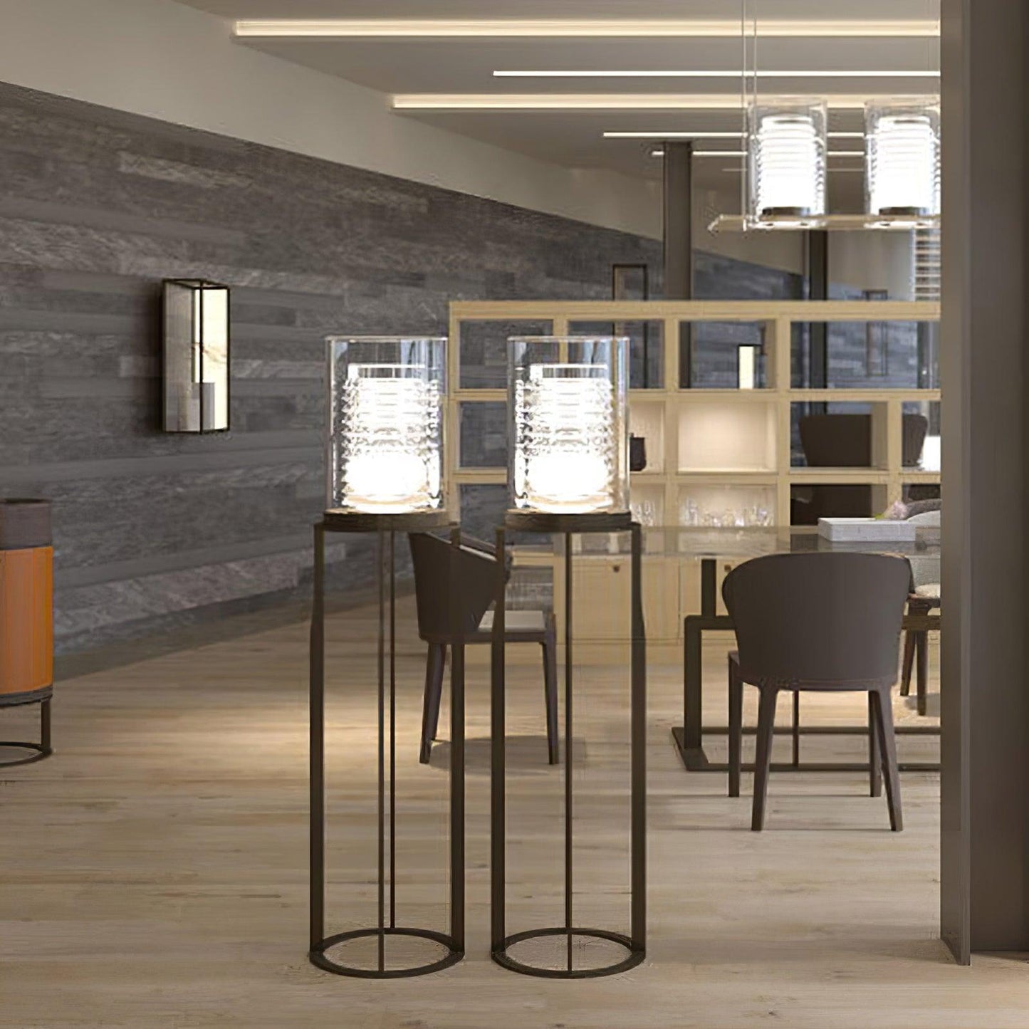 Dual Cylinder Glass Floor Lamp with LED Light, Black