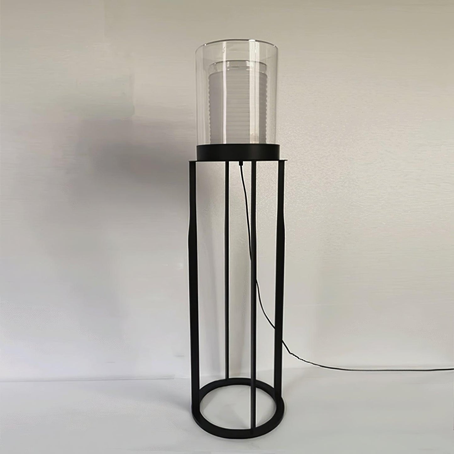 Dual Cylinder Glass Floor Lamp with LED Light, Black