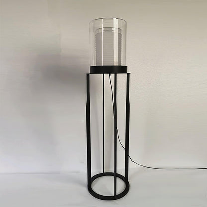 Dual Cylinder Glass Floor Lamp with LED Light, Black