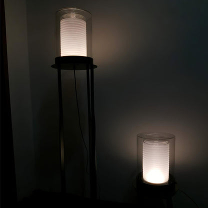 Dual Cylinder Glass Floor Lamp with LED Light, Black