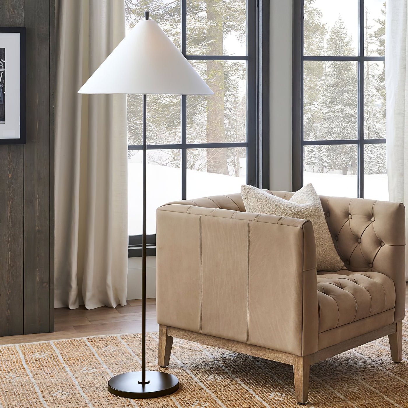 Ellis Floor Lamp with Brass Frame and White Shade