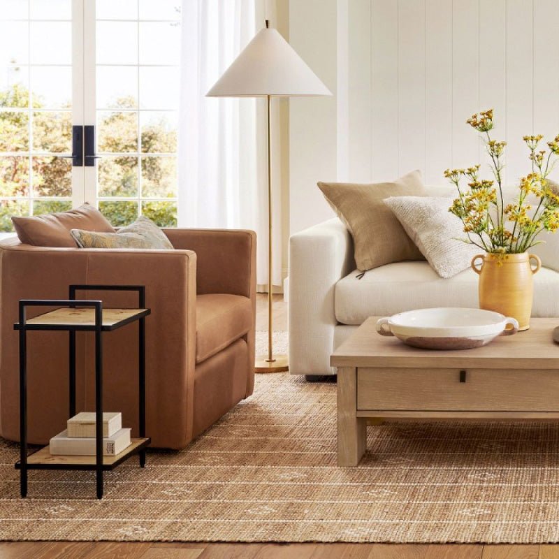 Ellis Floor Lamp with Brass Frame and White Shade