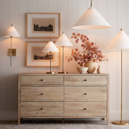 Ellis Floor Lamp with Brass Frame and White Shade