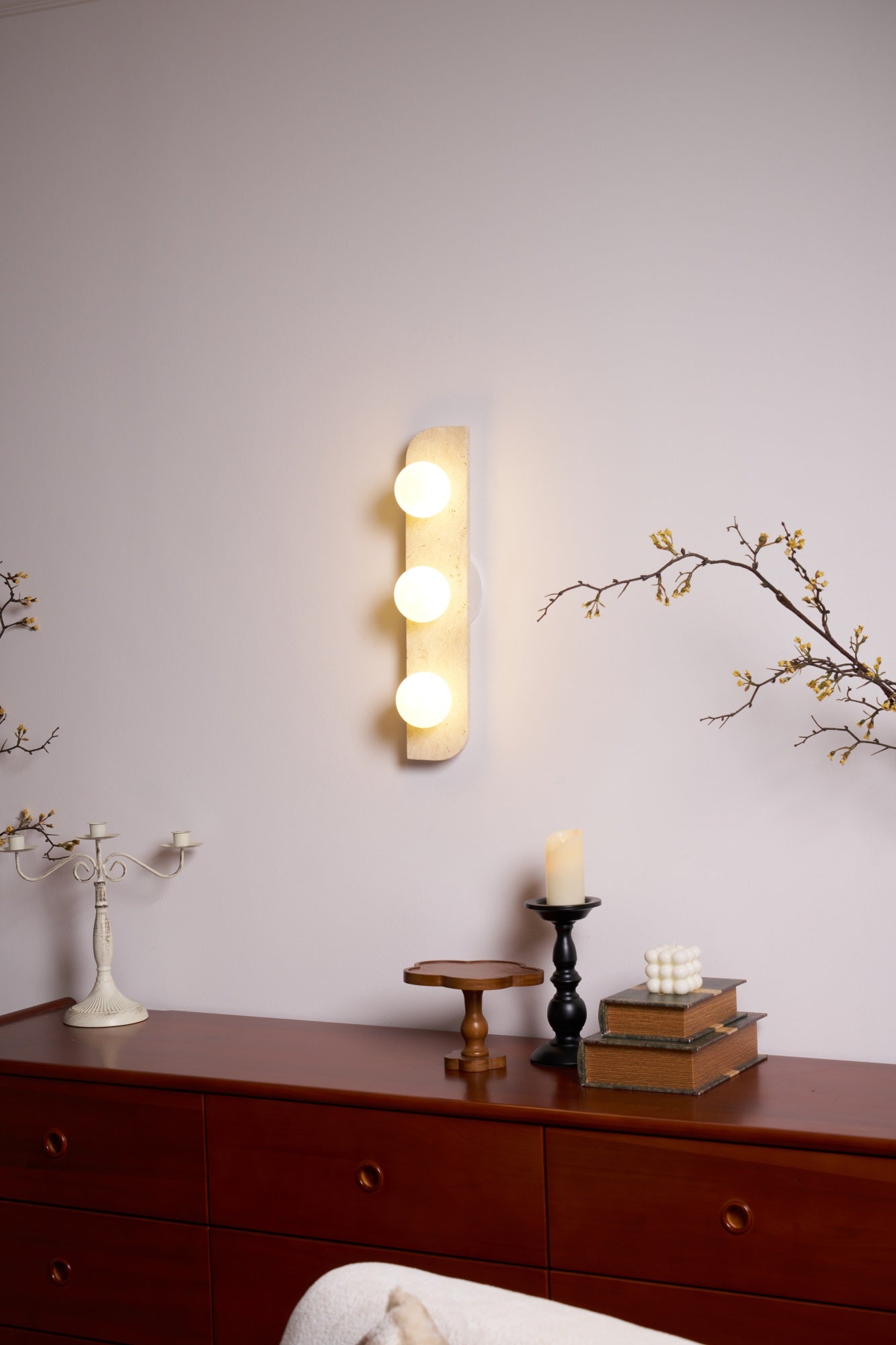 Elysian Travertine Wall Light with LED Glass Globes