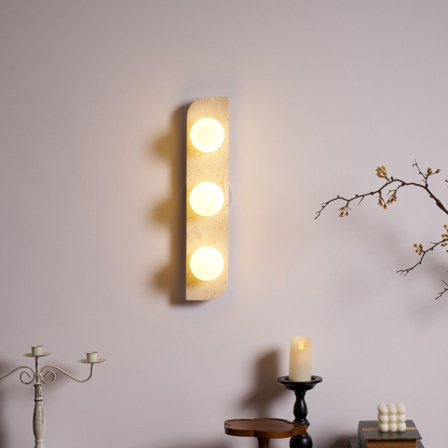 Elysian Travertine Wall Light with LED Glass Globes