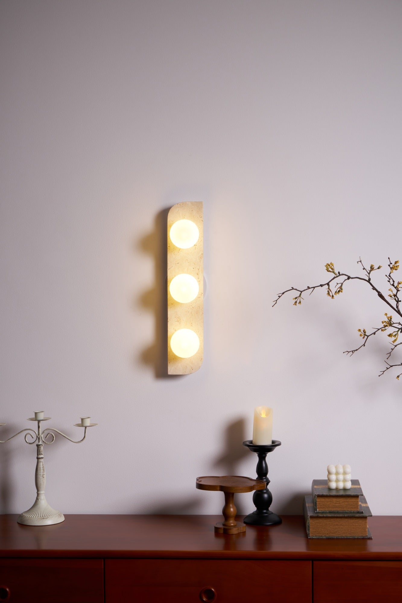Elysian Travertine Wall Light with LED Glass Globes