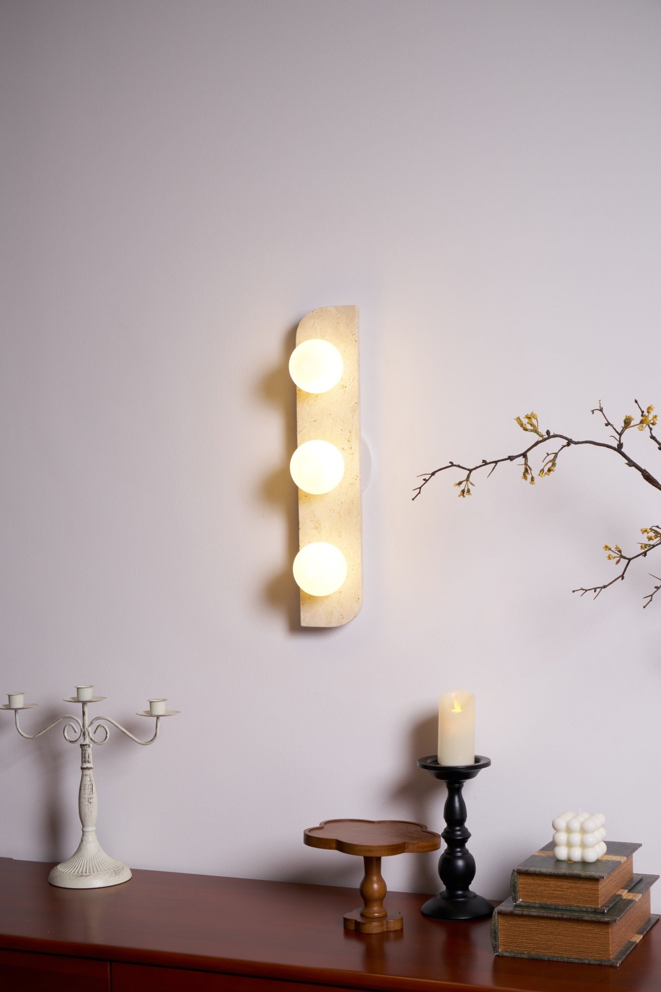 Elysian Travertine Wall Light with LED Glass Globes
