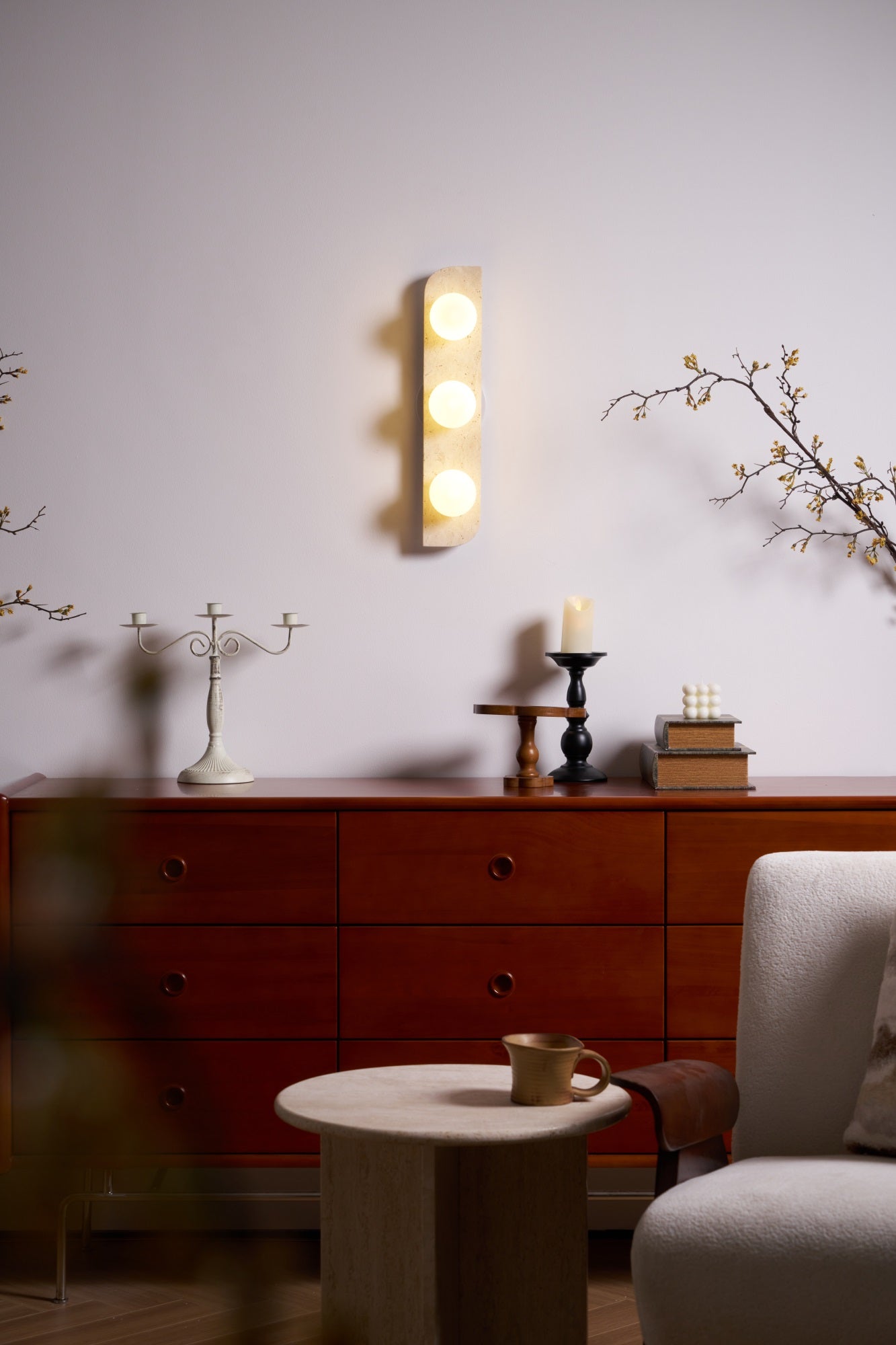 Elysian Travertine Wall Light with LED Glass Globes
