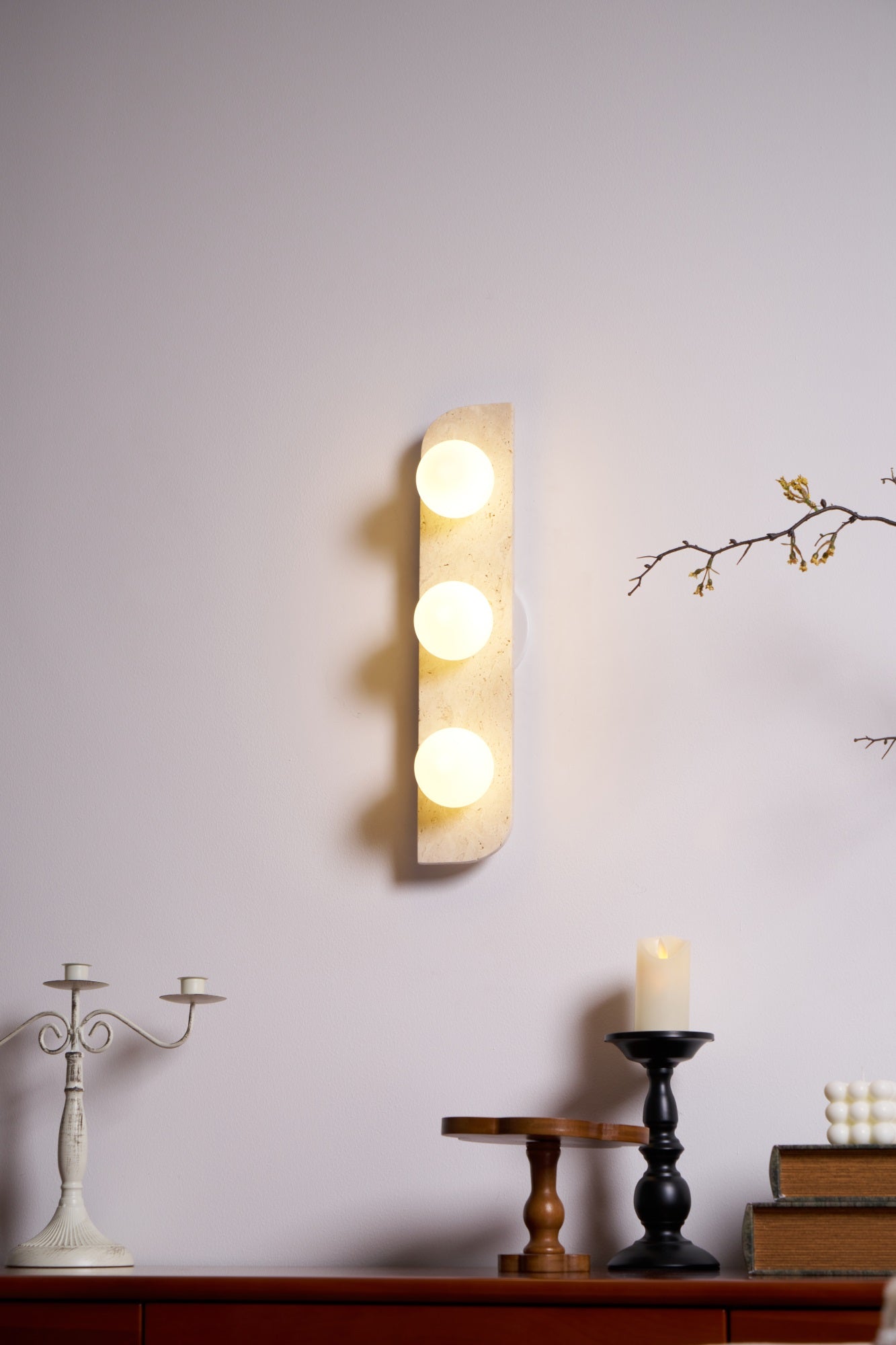 Elysian Travertine Wall Light with LED Glass Globes