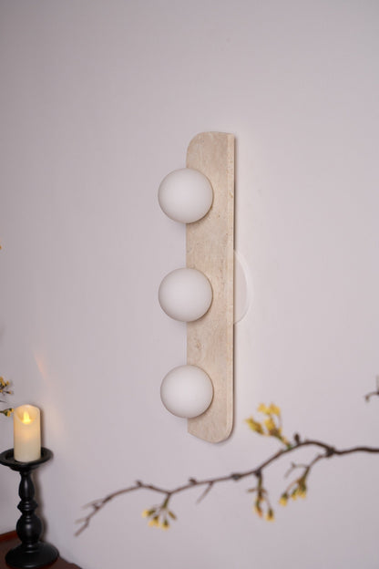 Elysian Travertine Wall Light with LED Glass Globes