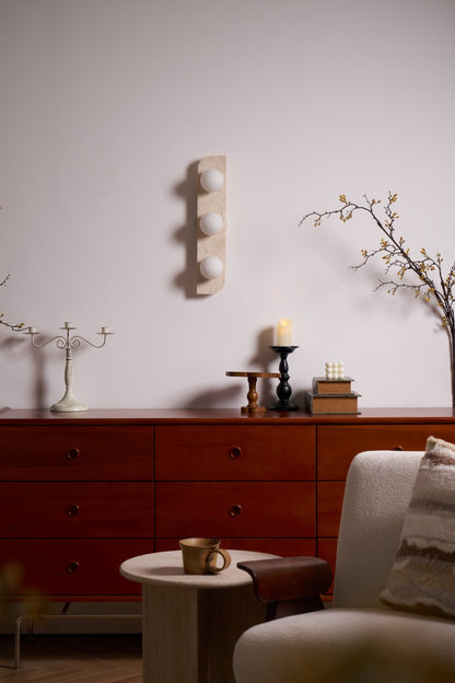 Elysian Travertine Wall Light with LED Glass Globes
