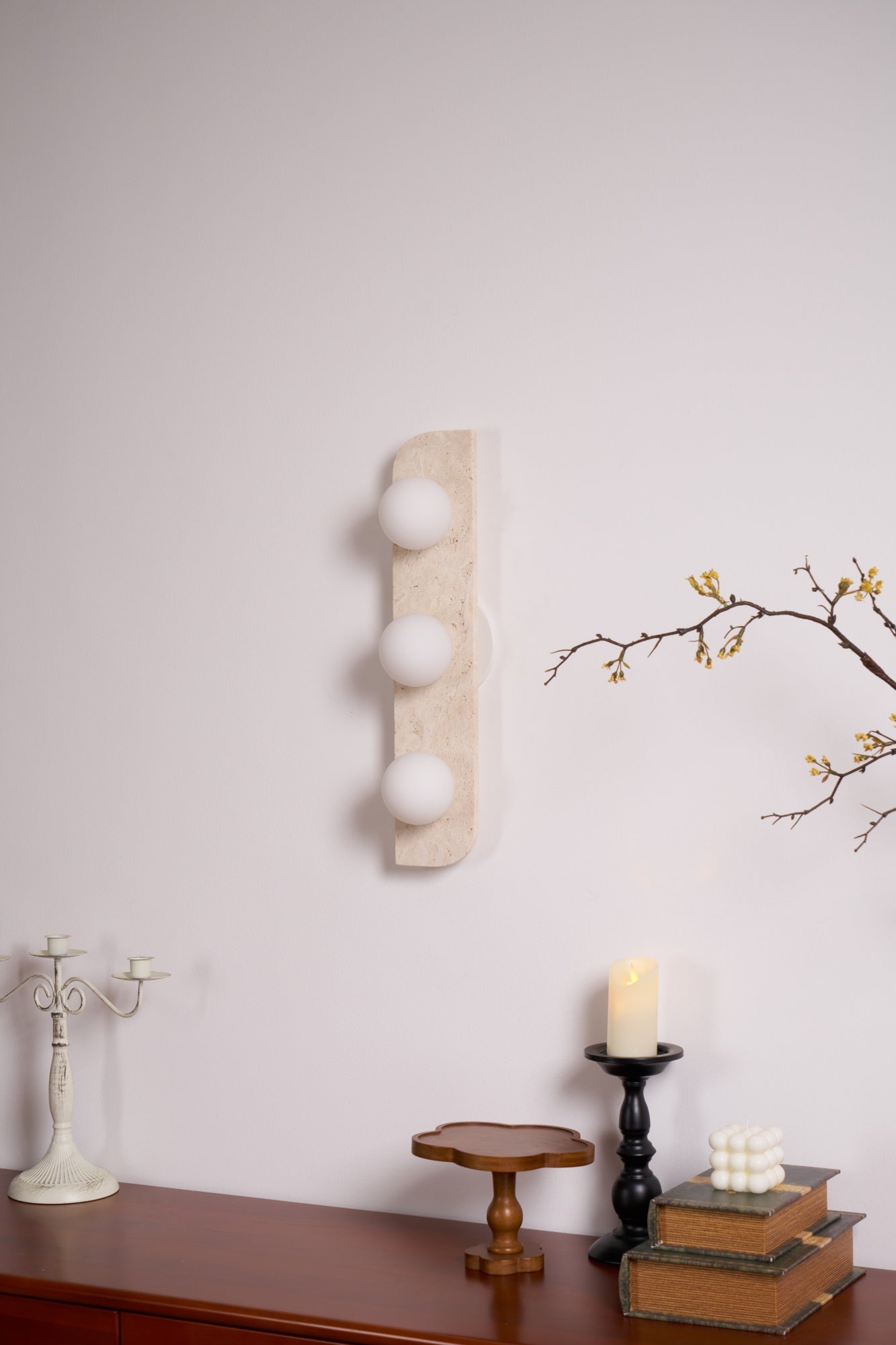 Elysian Travertine Wall Light with LED Glass Globes