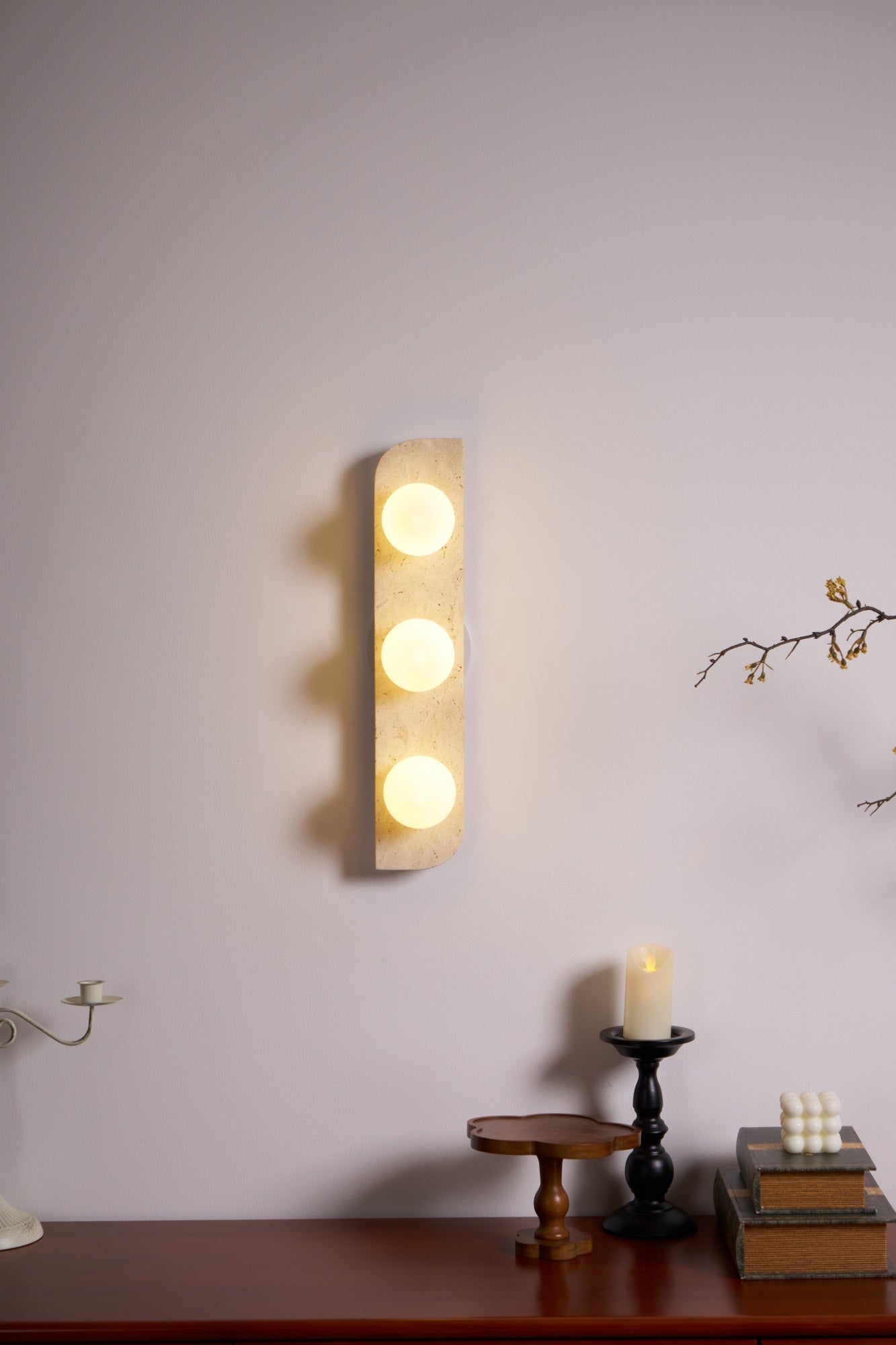 Elysian Travertine Wall Light with LED Glass Globes