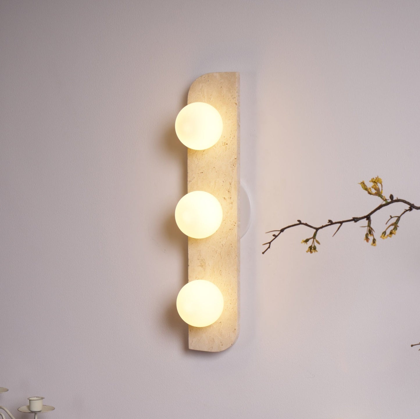 Elysian Travertine Wall Light with LED Glass Globes