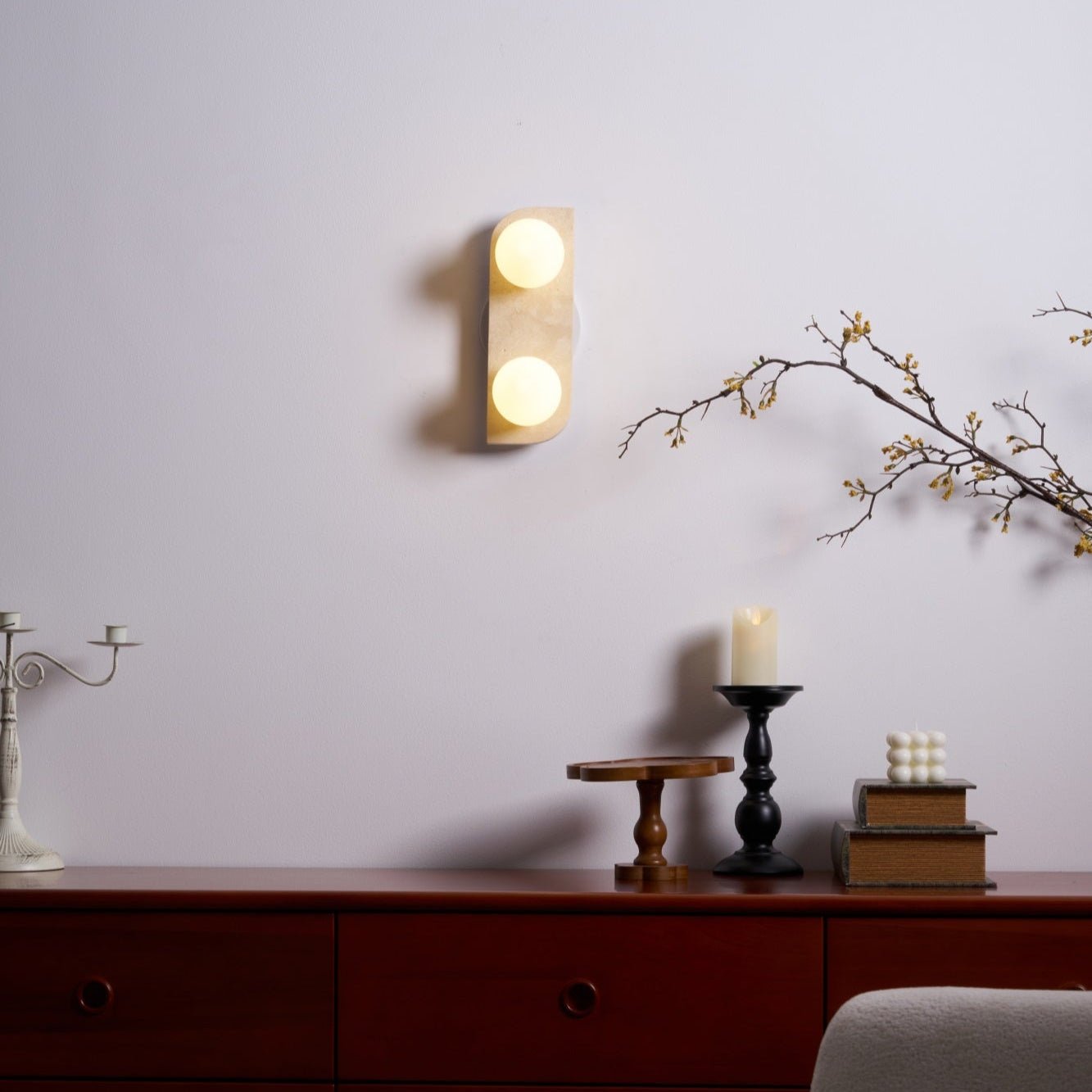 Elysian Travertine Wall Light with LED Glass Globes