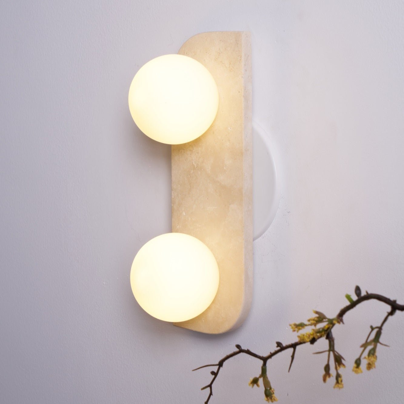 Elysian Travertine Wall Light with LED Glass Globes