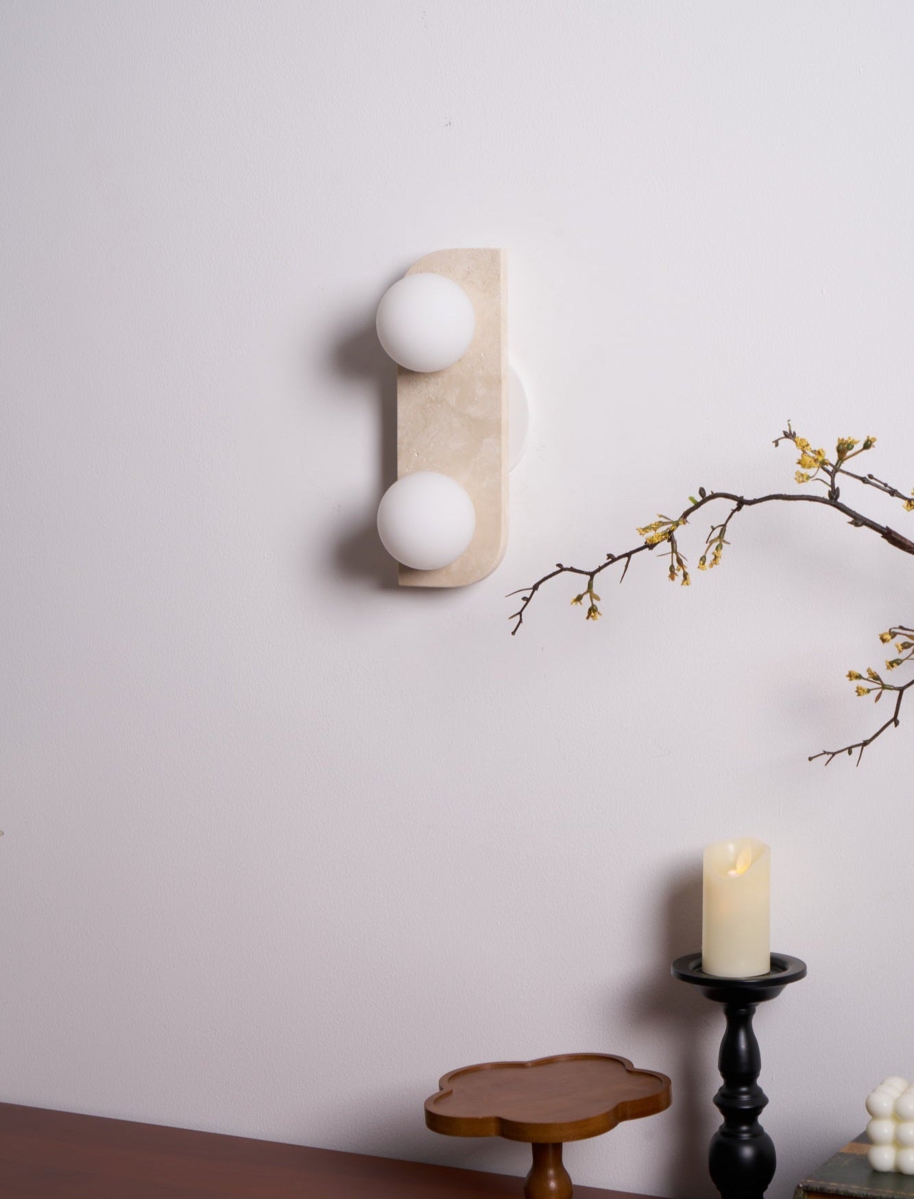 Elysian Travertine Wall Light with LED Glass Globes