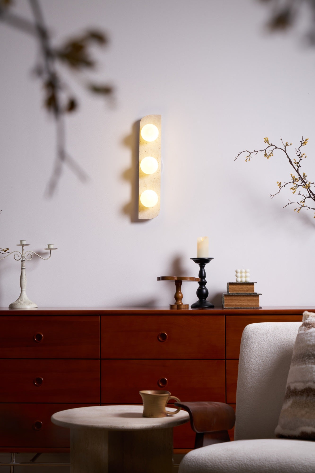 Elysian Travertine Wall Light with LED Glass Globes
