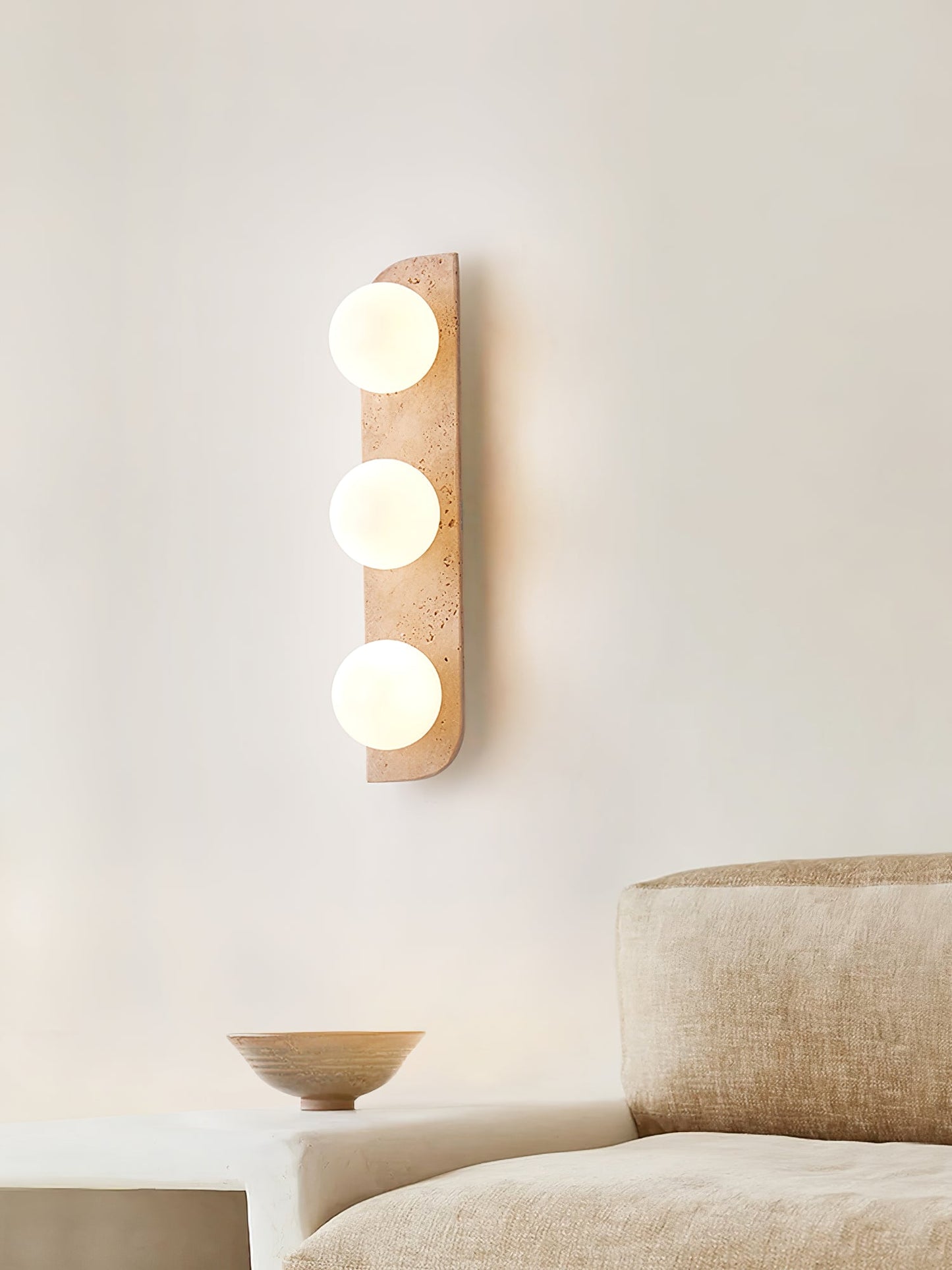 Elysian Travertine Wall Light with LED Glass Globes