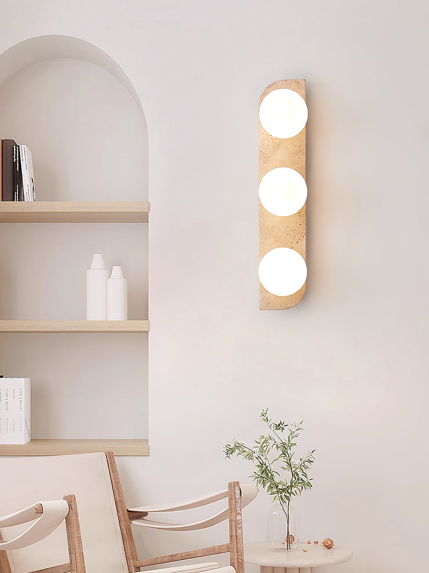 Elysian Travertine Wall Light with LED Glass Globes