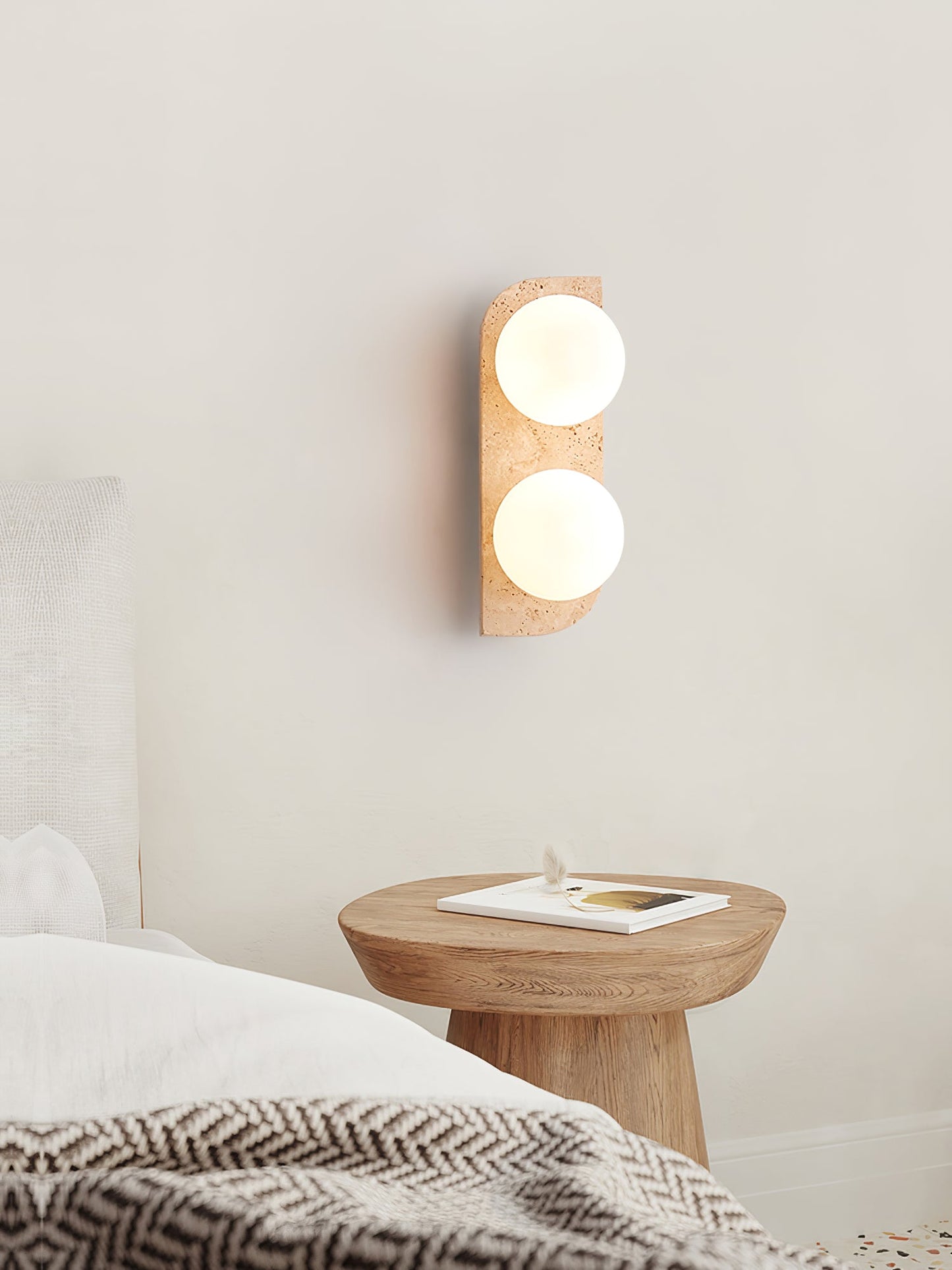 Elysian Travertine Wall Light with LED Glass Globes